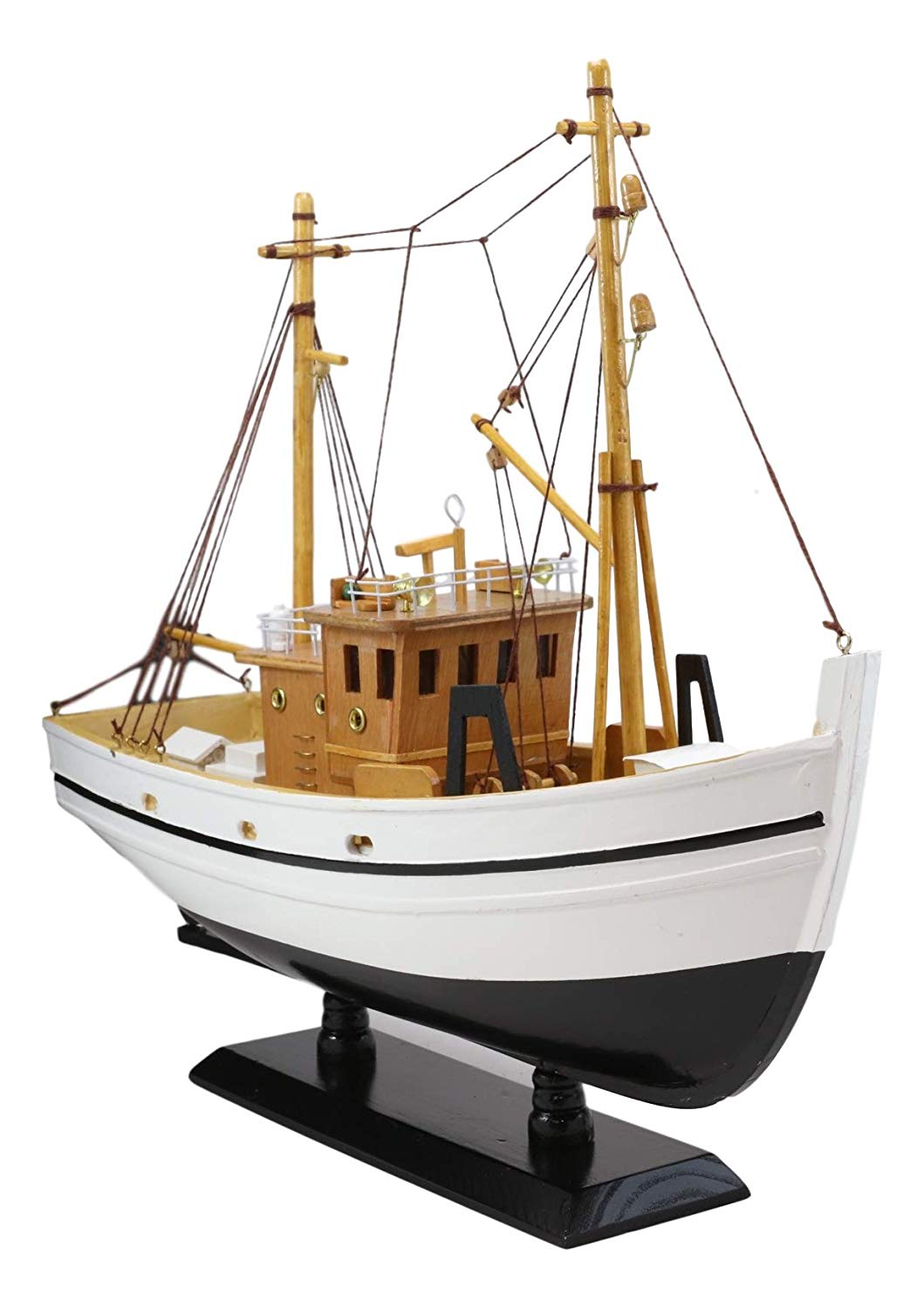 Ebros 17.25" Long Fisherman's Wharf White Wooden Handicraft Nautical Coastal Ocean Marine Trawler Fishing Vessel Boat Model Statue with Wood Base Stand Fully Assembled Figurine Sea Ship Prototype - Ebros Gift