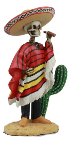 Day Of The Dead Skeleton El Bandito With Poncho Sombrero Puffing Cigar Statue