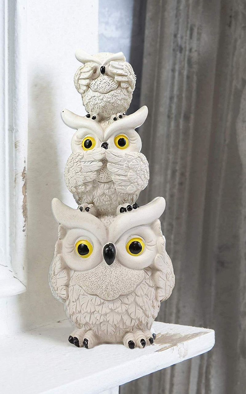 Ebros Stacked See Hear Speak No Evil Wise Fat Owls Figurine 7.5" Height (Cream)