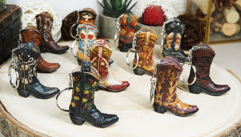 Leather cowboy boot keychain shop