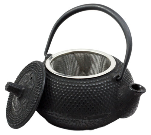 Ebros Japanese Tetsubin Black Cast Iron Teapot Imperial Hobnail Design Tea Pot 9 fl oz