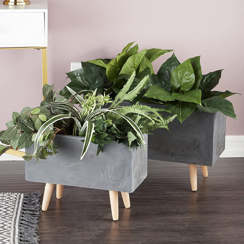 rectangle clay pots for plants Set of 2 Contemporary Gray Fiber Clay Rectangular Planters Pots With W– Ebros Gift