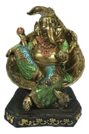 Vastu Hindu God Ganesha Wearing Peacock Train Seated On Peepal Leaf Figurine