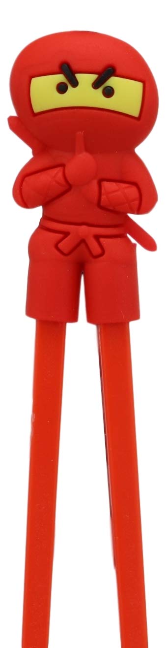 Japanese Red Ninja Reusable Training Chopsticks Set With Silicone Guide Hinge - Ebros Gift