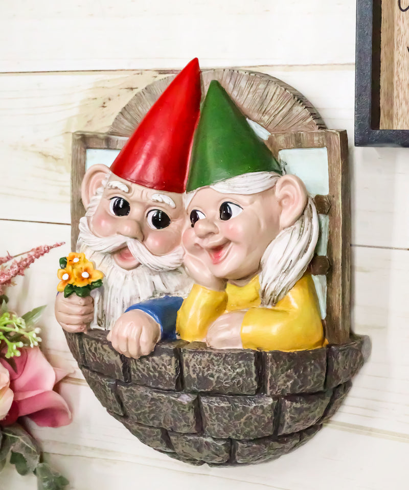 Whimsical Mr Mrs Dwarf Gnome Couple By Window Ledge Balcony Wall Decor Plaque