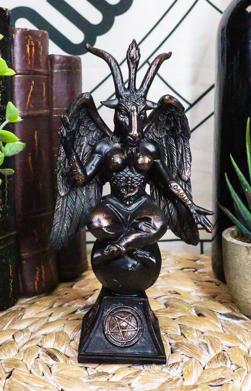 6.5"H Church of Satan Sabbatic Goat Idol Baphomet Bronze Resin Statue Horned God