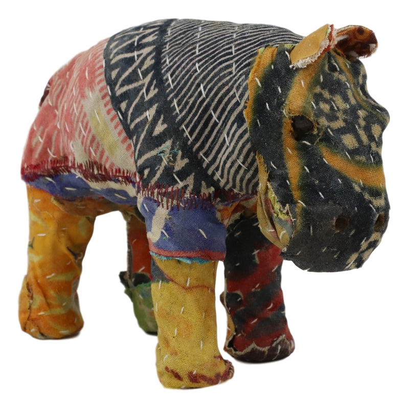 River Hippopotamus Hand Crafted Paper Mache In Colorful Sari Fabric Figurine
