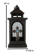 European Rustic Western Turquoise Scroll Cross Electric Metal Lantern Lamp