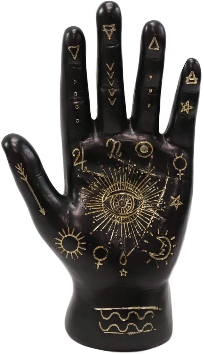 Ebros Psychic Fortune Teller Palmistry Hand Palm Figurine (Black & White Set) - Ebros Gift