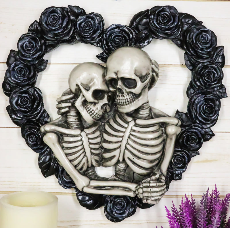 Ebros Our Love is Eternal Skeleton Lovers on Black Rose Wreath Wall Sculpture