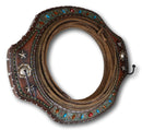 Southwestern Turquoise Beaded Western Lasso Ropes Stars Wall Mirror With 2 Hooks