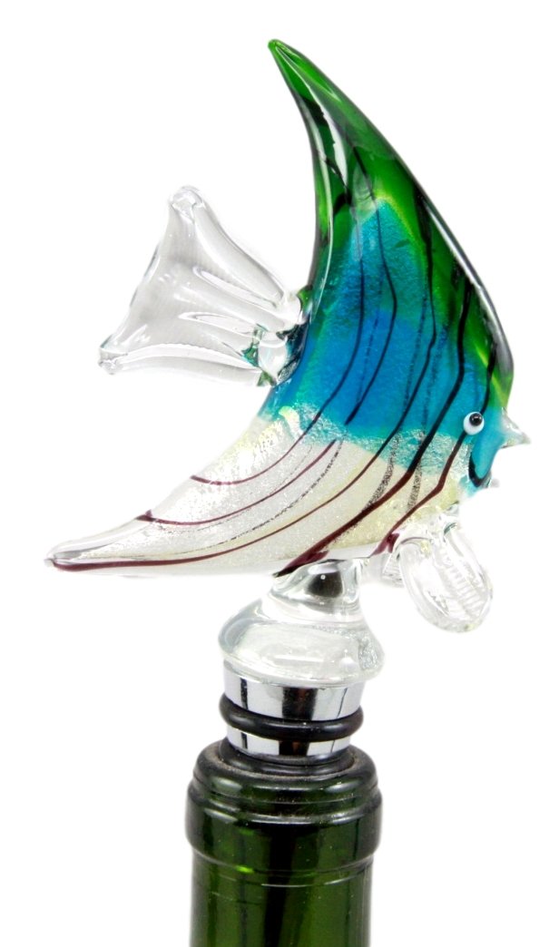 Ebros Gift Ocean Saltwater Angelfish Wine Bottle Topper Stopper Metal Rubber Cork Kitchen Party Hosting Accessory 6.25"H