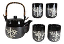 Charcoal Black Japanese Bamboo Grove Ceramic Tea Set Teapot And 4 Cups Drinkware