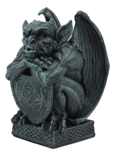Notre Dame Gargoyle With Shield Statue Crouching Gargoyle On Celtic Pedestal