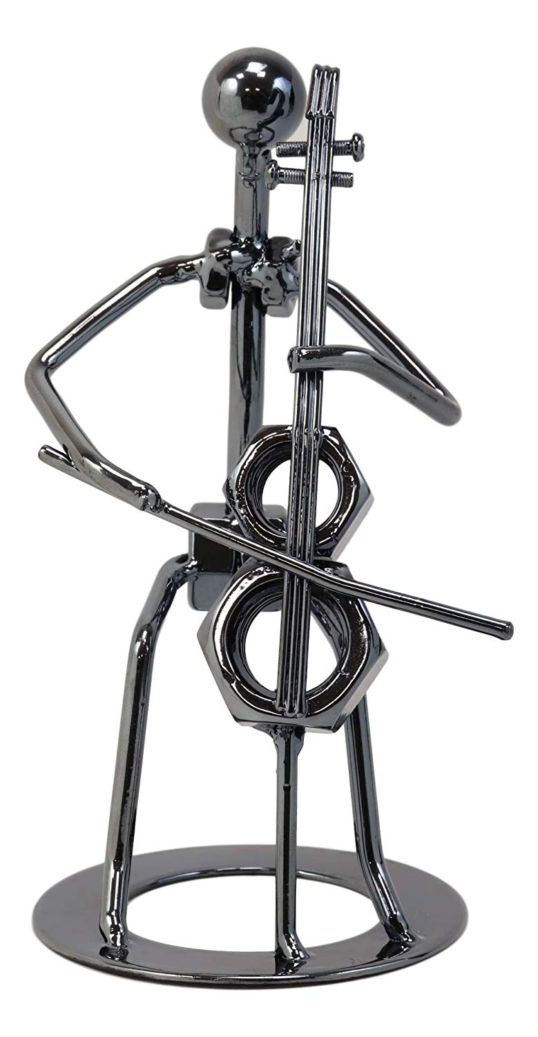 Music Instrument Cello Player Musician 3D Hand Sculpted Metal Art Decor