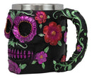Ebros Gothic Black Red Pink Green Day of The Dead Sugar Skull Mug 12 Oz