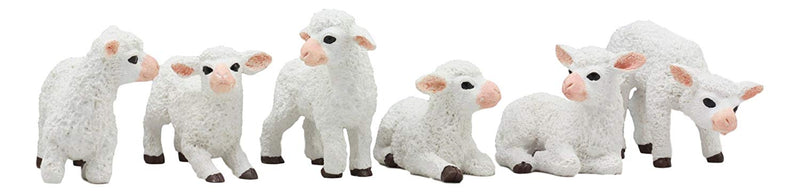 Ebros Adorable Six Little Lambs Statue Set 3" Assorted Baby Sheep Cute Animal Figurines