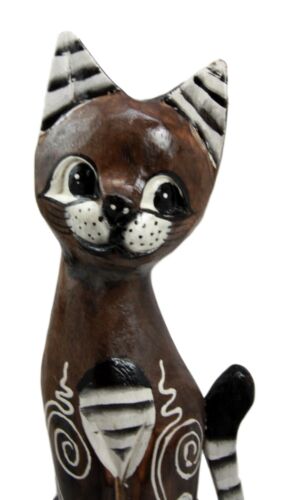 Balinese Wood Handicraft Striped Ears Feline Cat Family Set of 3 Figurines 20"H