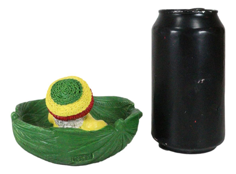 Gypsy Rasta Gnome Smoking Rolled Stash Sitting On Green Leaf Cigarette Ashtray