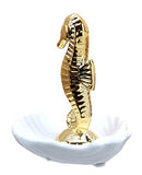 Ebros Golden Equine Seahorse Ceramic Ring Accessory Jewelry Holder Vanity Display Figurine