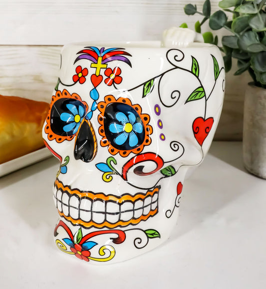 Ebros Day of The Dead Crucifix Sugar Skull Mug Drink Coffee Cup Ceramic 4.5"H