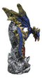 Blue Rune Dragon Guarding Ancient Relic Ruins With Red Crystal Gem Figurine