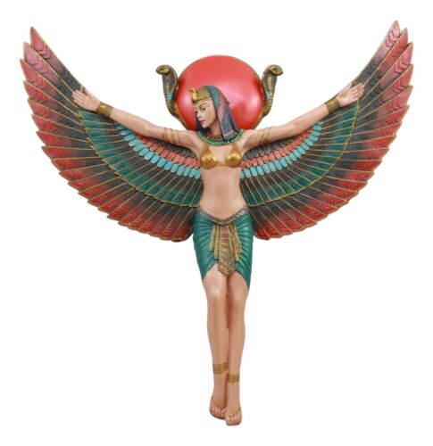 Large Ancient Egyptian Goddess Isis Ra With Open Wings Wall Decor Statue Plaque