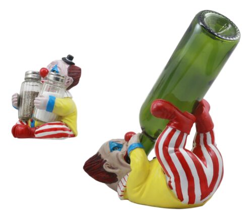 Ebros Halloween IT Killer Mannequin Pennywise Clown Wine Holder And Salt Pepper Shakers Holder Figurine Set Scary Halloween Party Hosting Centerpiece Wine Cellar Tabletop Countertop Kitchen Home Decor - Ebros Gift