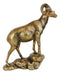 Large Country Wildlife Bighorn Sheep Ram Climbing On Rock Statue In Gold Patina