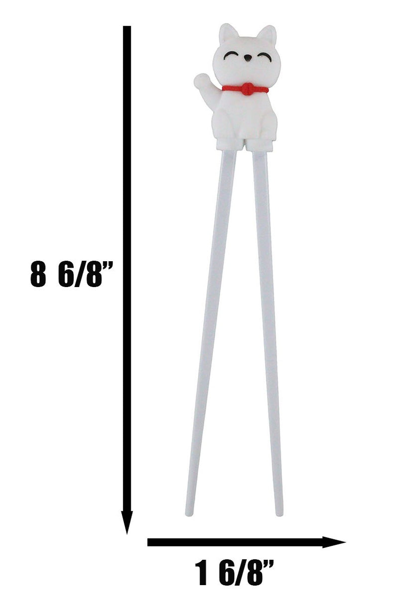Ebros White Maneki Neko Reusable Training Chopsticks Set With Silicone Helper
