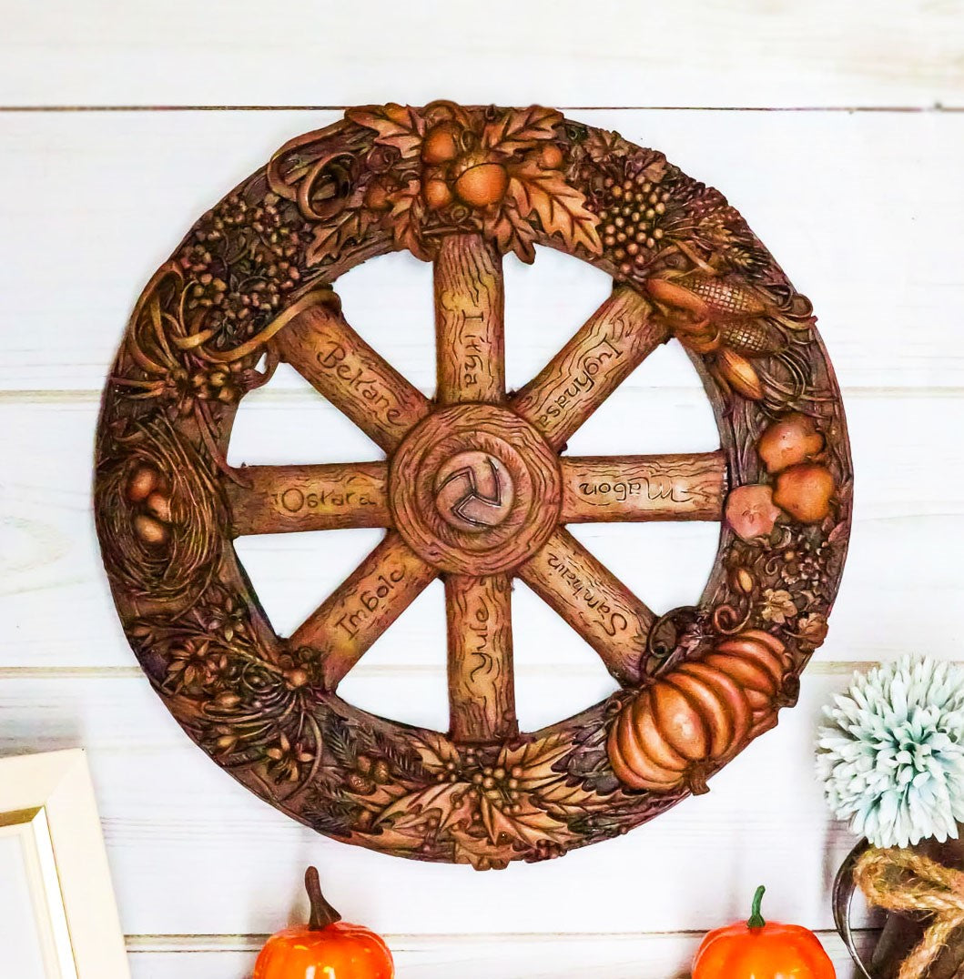 Ebros Wheel of The Year Plaque Eight Pagan Festivals Sabbats By Maxine Miller - Ebros Gift