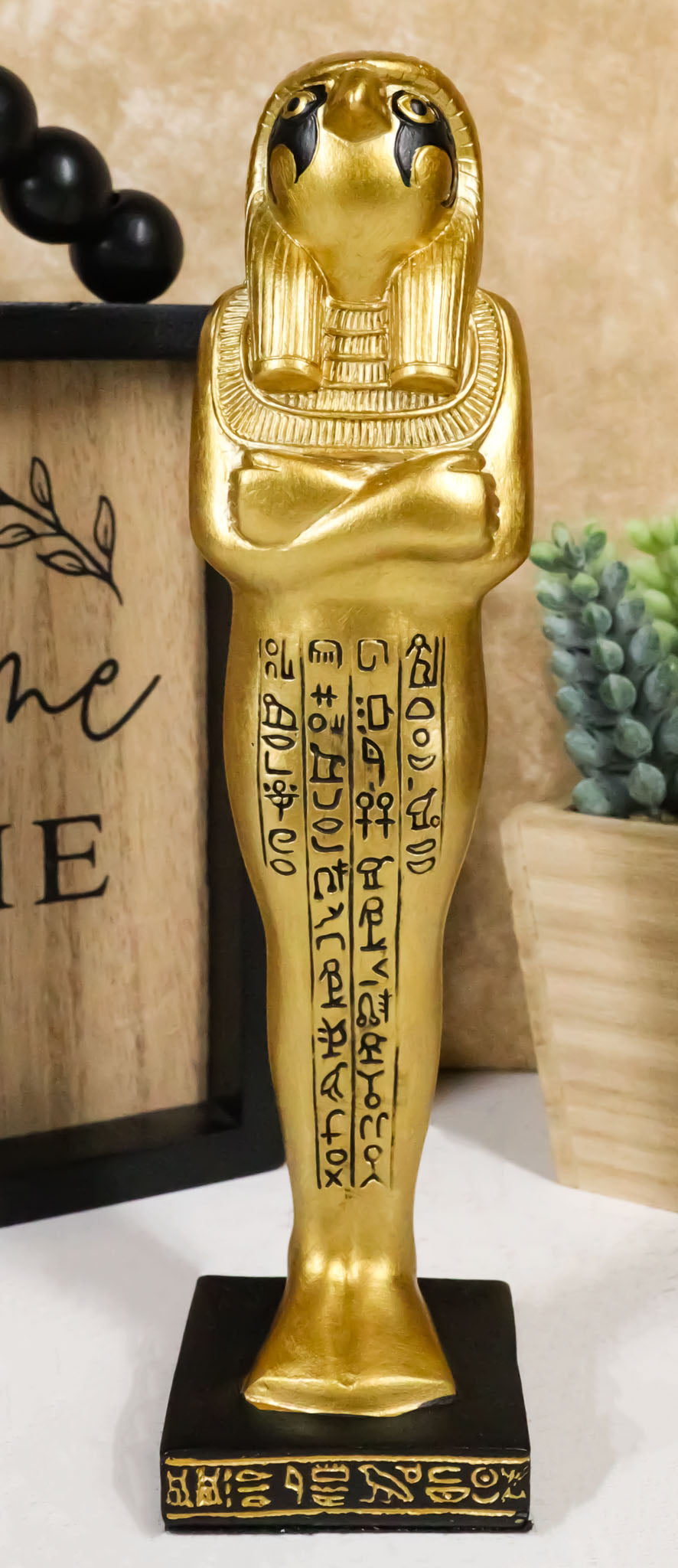 Egyptian Golden God Horus King Tut Sarcophagus Mummy With Hieroglyphs Figurine