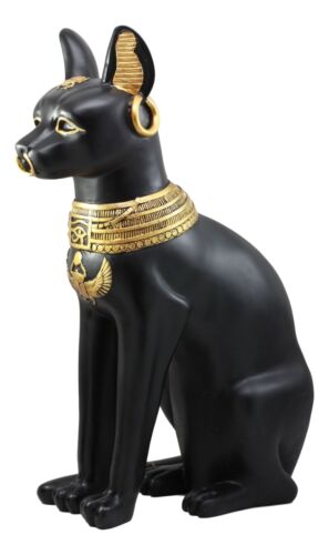 Ebros Large Egyptian Sitting Cat Bastet Statue In Black And Gold Finish 20"Tall