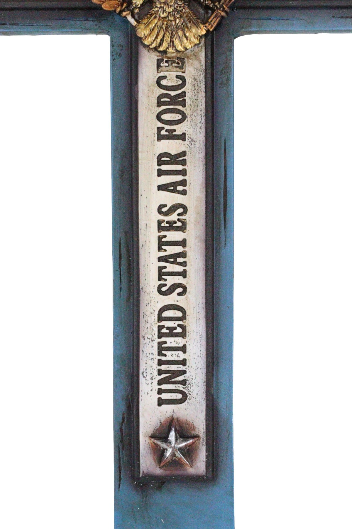 Western USA Air Force Patriotic Bald Eagle Emblem Blue Memorial Wall Cross