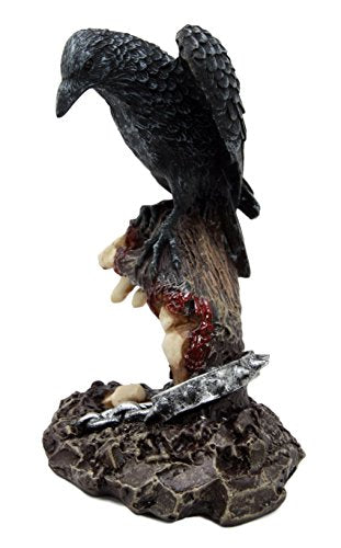 Ebros Gift Dark Raven Crow Feeding On Shackled Cadaver Hand Flesh Figurine 6"H