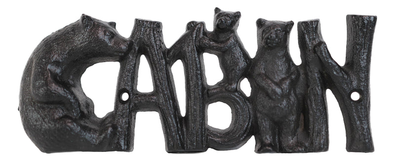Rustic Western Black Bears And Cub With Logs CABIN Cast Iron Wall Sign Decor