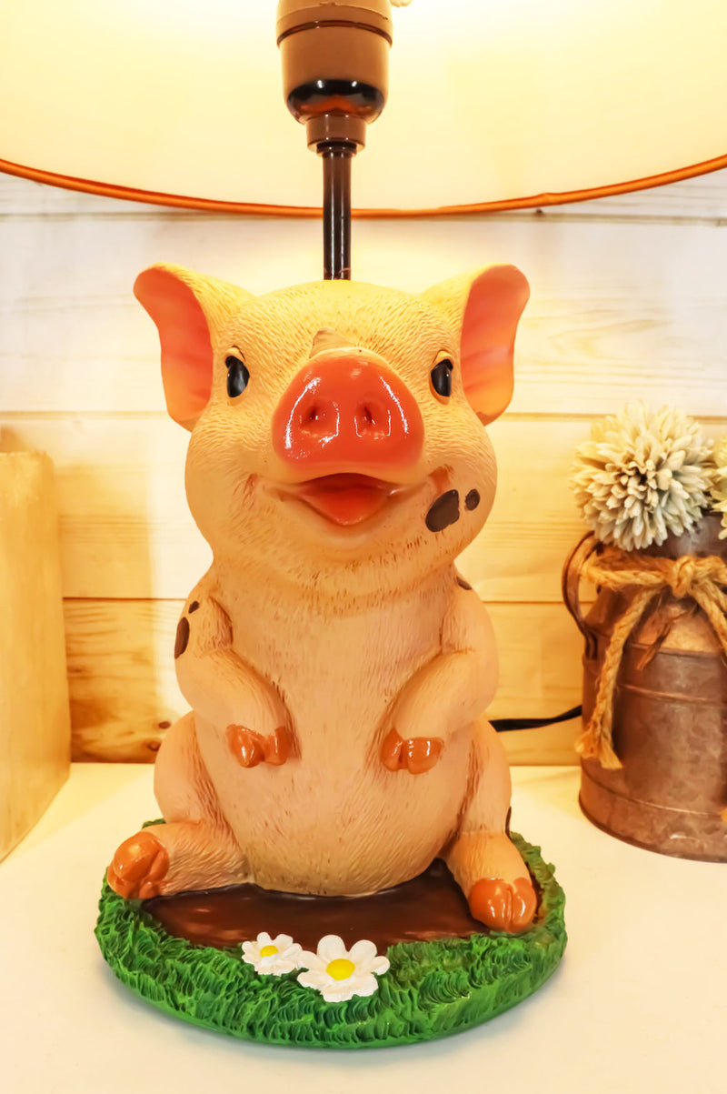 Rustic Farm Country Pink Babe Piglet Muddy Pig Desktop Table Lamp With Shade