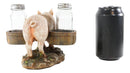 Rustic Animal Farm Barn Porky Pig With Saddlebags Salt Pepper Shakers Holder Set