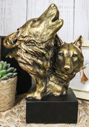 9"H Wildlife Forest Howling Gray Wolf Family Bust Figurine With Pedestal Base