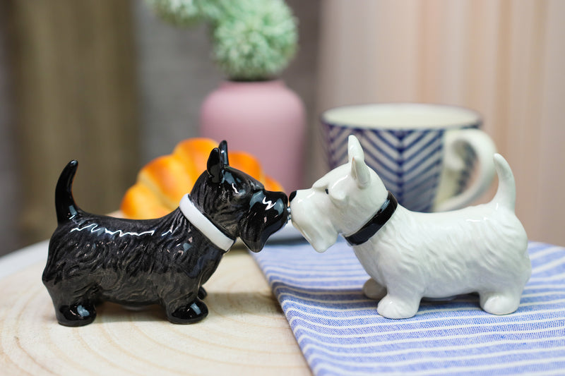 Ebros Kissing Scottie Scottish Terrier Dogs Ceramic Salt And Pepper Shakers Set Decor