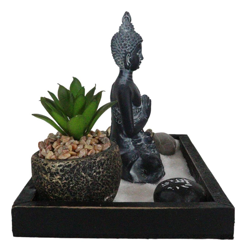 Vitarka Mudra Buddha Zen Garden With Lotus Candle Holder Sand Faux Succulent