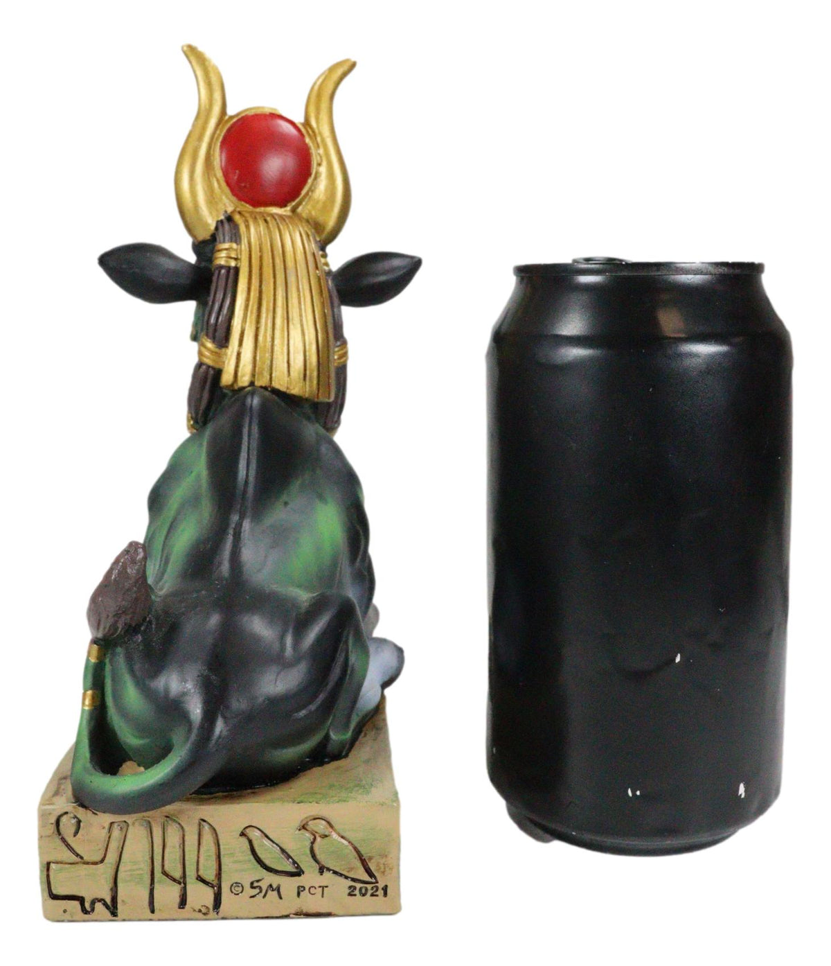 Egyptian Goddess Of Love Hathor Ra Cow Sitting On Hieroglyphic Base Figurine