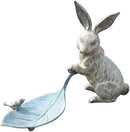 Brer Rabbit Pulling Large Leaf With Blue Jay Garden Bird Bath And Feeder Statue