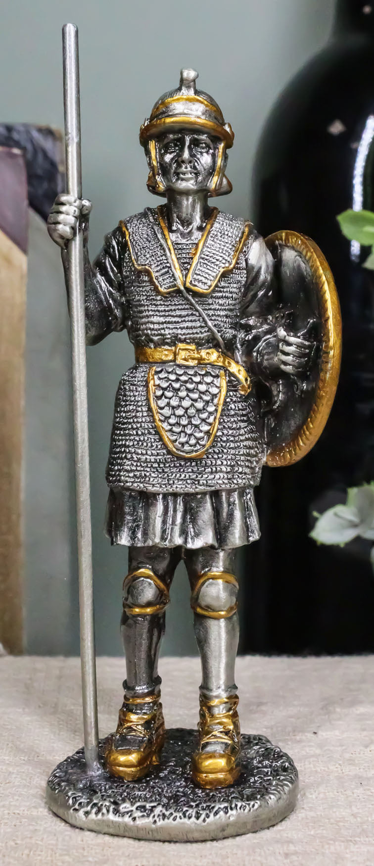 Pewter Medieval Halberdier Knight Guard With Pole Spear And Shield Figurine