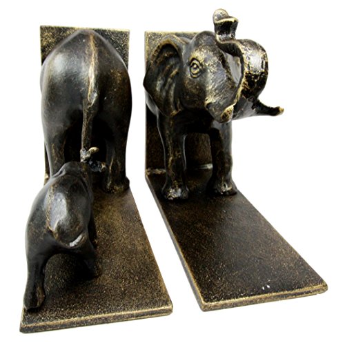 Ebros African Elephant Matriarch and Baby Rites of Passage Aluminum Decorative Bookends