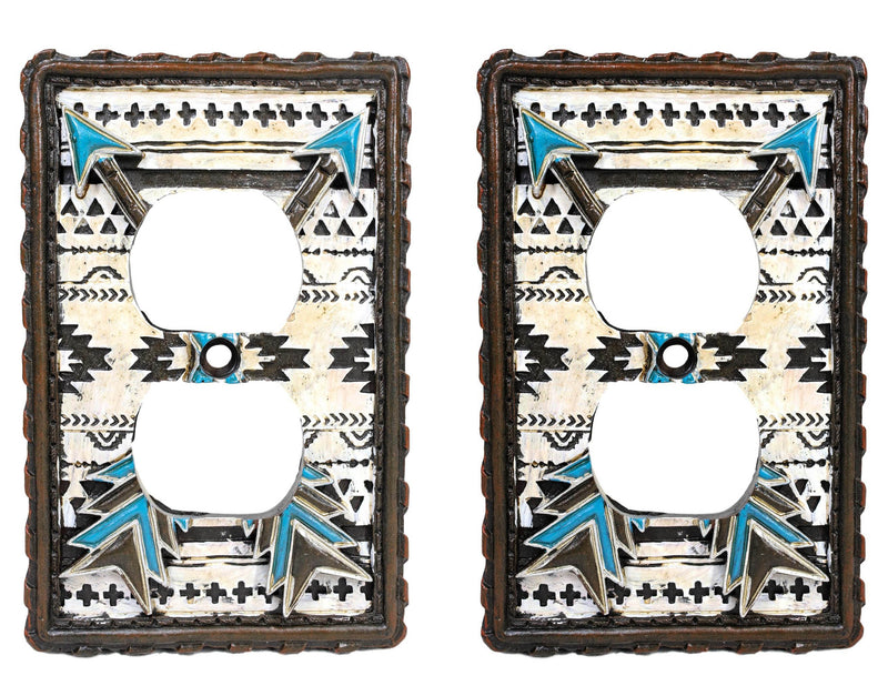 Set Of 2 Navajo Crossed Turquoise Arrows Wall Double Receptacle Outlet Plates