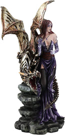 Large 26"H Gothic Soothsayer Psychic Fairy & Bone Skeletal Ghost Dragon Statue