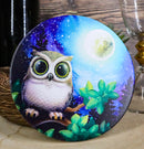 Wide Eyed Owl Perching On Tree Branch by Full Moon Starry Night Coaster Set