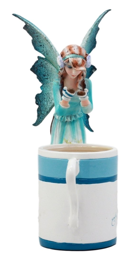 Ebros Amy Brown Teacup Creamy Hot Cocoa Fairy Figurine Whimsical Faerie Figure 6"H