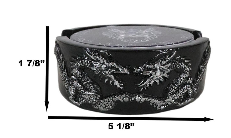 Oriental Dragon King Dueling Dragons Coaster Set Holder With Four Coasters